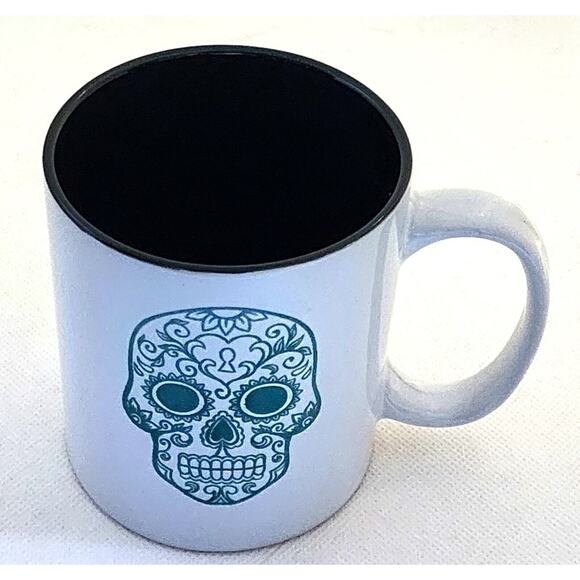 MUG/CUP-Day of the Dead-Sugar Skull-White-Green-Black-Holds 8 oz (1 cup) - Picture 2 of 9